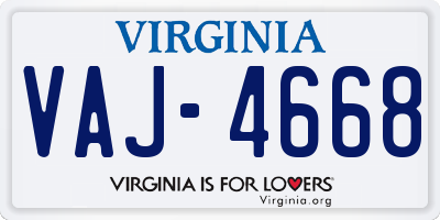 VA license plate VAJ4668