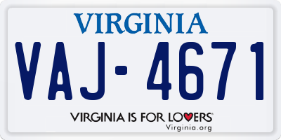 VA license plate VAJ4671