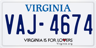 VA license plate VAJ4674