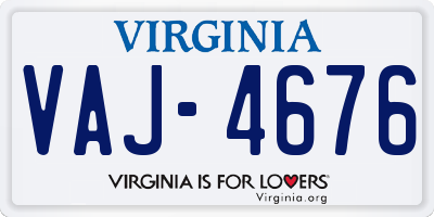 VA license plate VAJ4676