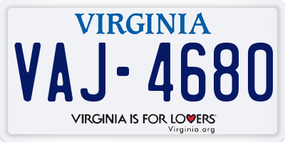 VA license plate VAJ4680