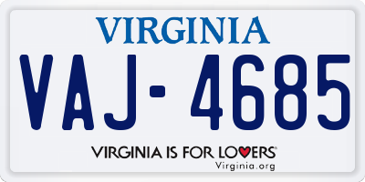 VA license plate VAJ4685