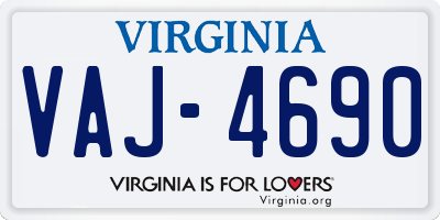 VA license plate VAJ4690