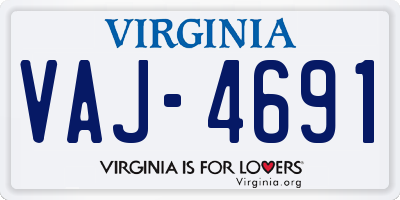 VA license plate VAJ4691
