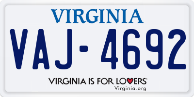 VA license plate VAJ4692