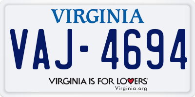 VA license plate VAJ4694
