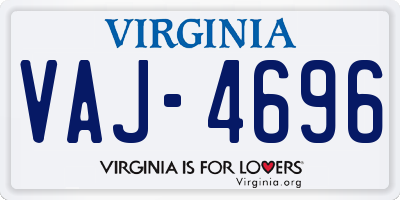 VA license plate VAJ4696
