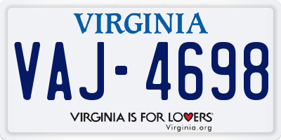 VA license plate VAJ4698