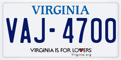 VA license plate VAJ4700