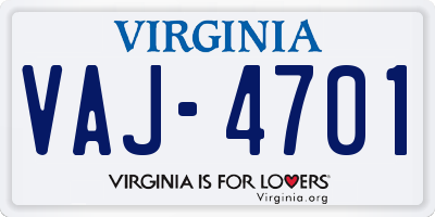 VA license plate VAJ4701