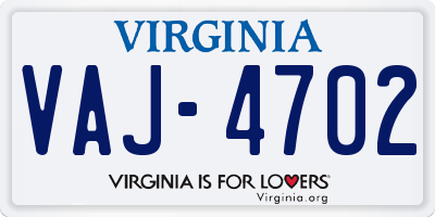 VA license plate VAJ4702