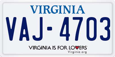 VA license plate VAJ4703