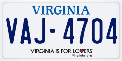 VA license plate VAJ4704