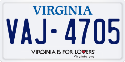 VA license plate VAJ4705