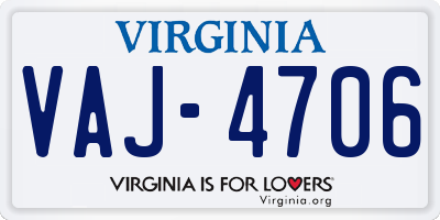 VA license plate VAJ4706