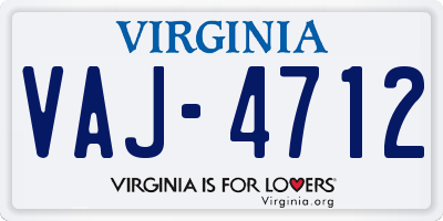 VA license plate VAJ4712