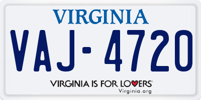 VA license plate VAJ4720