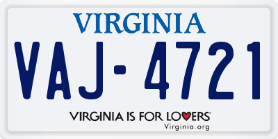 VA license plate VAJ4721