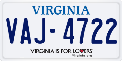 VA license plate VAJ4722