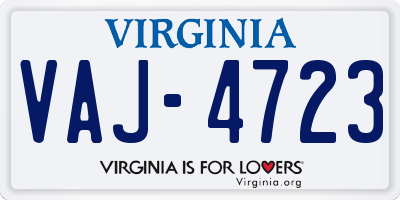 VA license plate VAJ4723