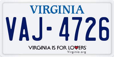VA license plate VAJ4726