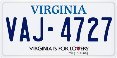 VA license plate VAJ4727