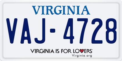 VA license plate VAJ4728