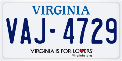 VA license plate VAJ4729