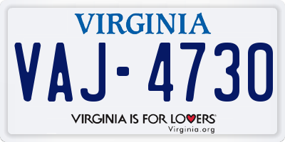 VA license plate VAJ4730