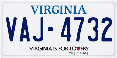 VA license plate VAJ4732