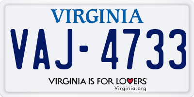 VA license plate VAJ4733