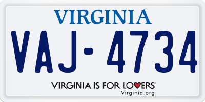 VA license plate VAJ4734