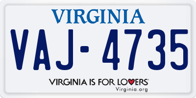 VA license plate VAJ4735