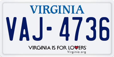 VA license plate VAJ4736