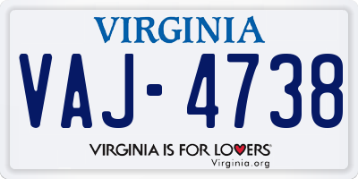 VA license plate VAJ4738