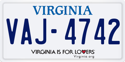 VA license plate VAJ4742