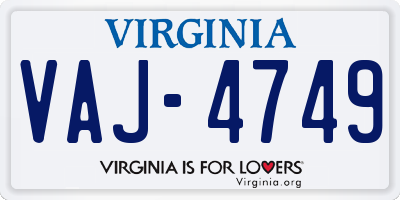 VA license plate VAJ4749