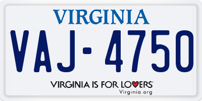 VA license plate VAJ4750