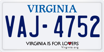 VA license plate VAJ4752