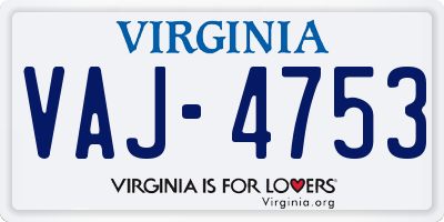 VA license plate VAJ4753