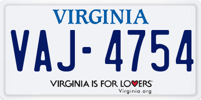 VA license plate VAJ4754