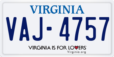 VA license plate VAJ4757