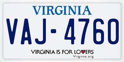 VA license plate VAJ4760