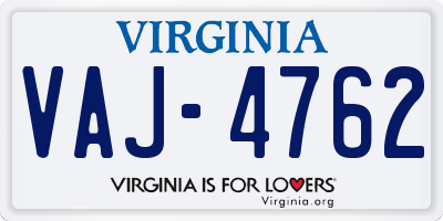 VA license plate VAJ4762
