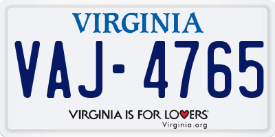 VA license plate VAJ4765