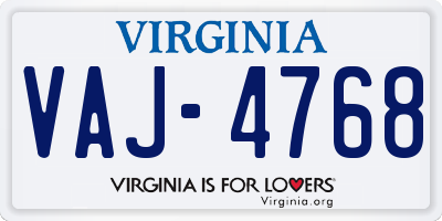 VA license plate VAJ4768