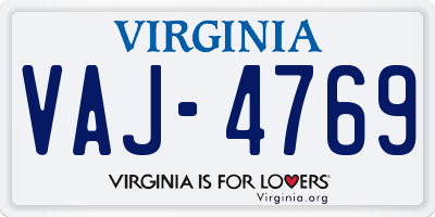 VA license plate VAJ4769