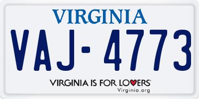 VA license plate VAJ4773