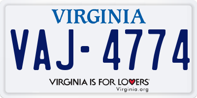 VA license plate VAJ4774