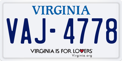 VA license plate VAJ4778